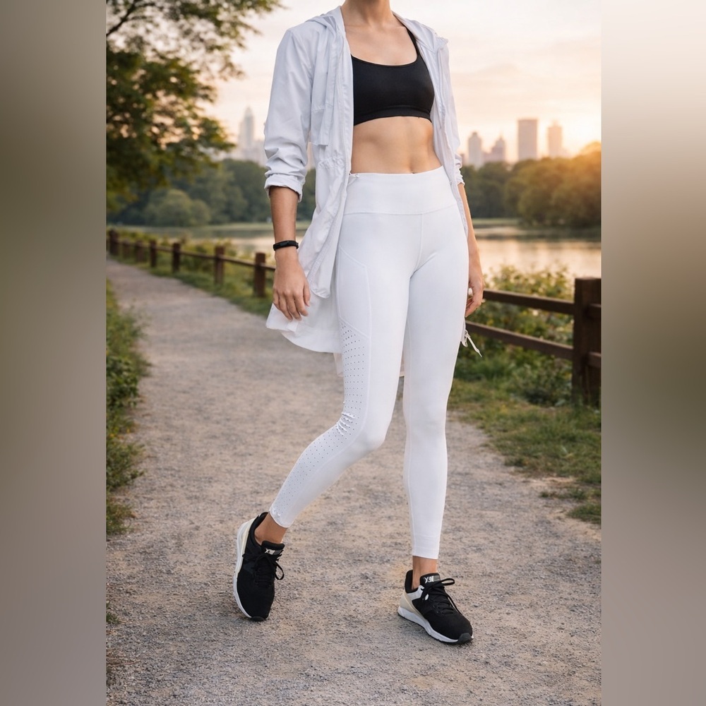 Athleta Contender Laser Cut 7/8 Tights White Leggings Size Large